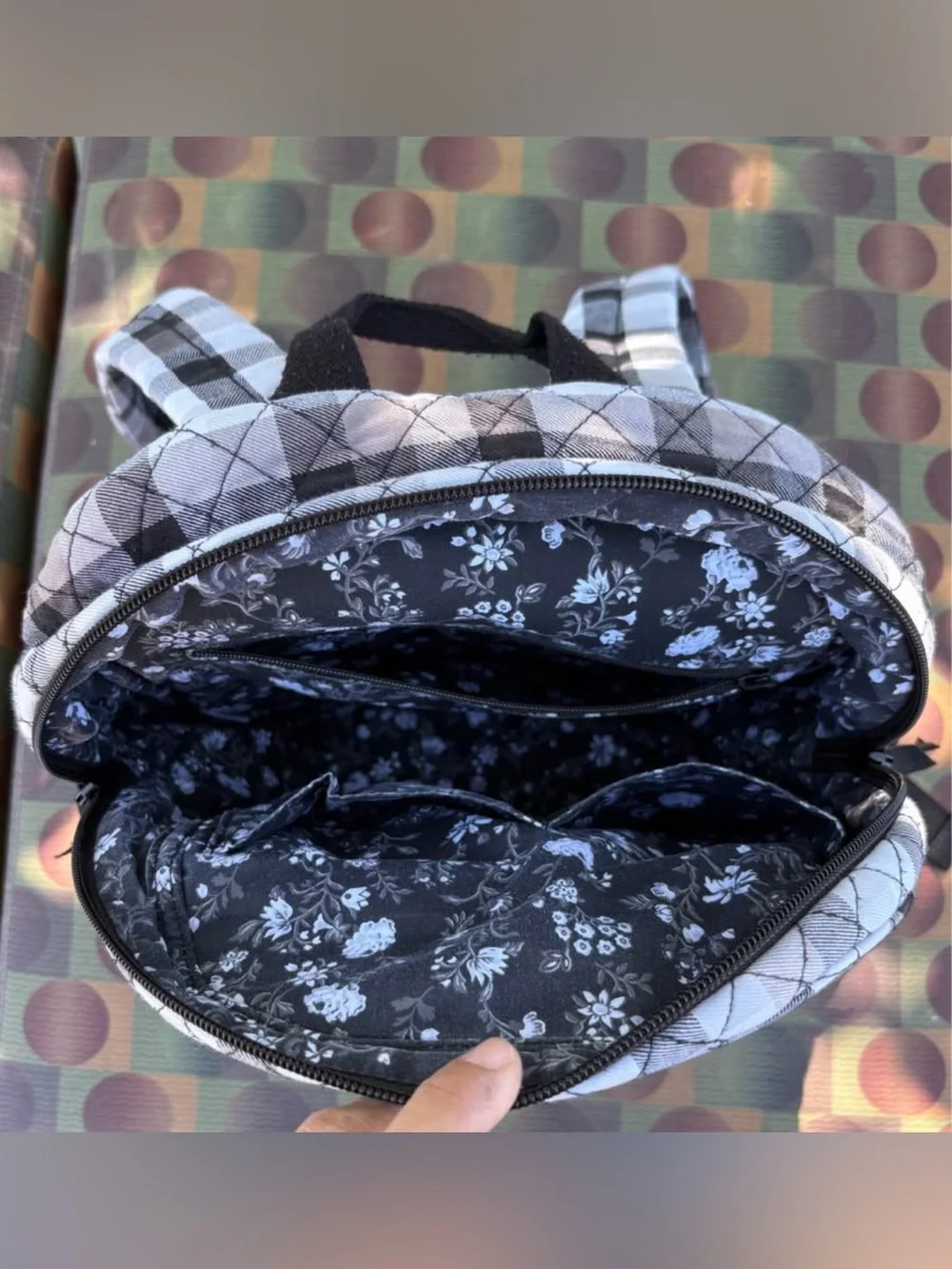 Vera Bradley Black and White Quilted Plaid Mini Backpack